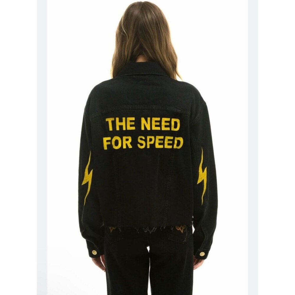 Aviator Nation NEED FOR SPEED OVERSIZED CROP DENIM JACKET - VINTAGE BLACK